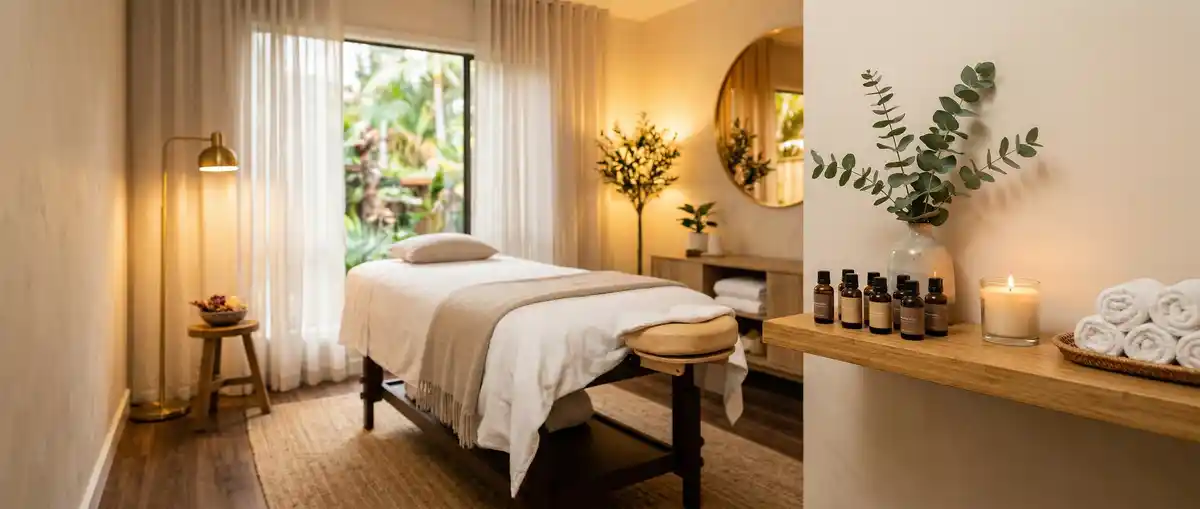 Interior de lujo del salon de masajes YC Shalom en Miami